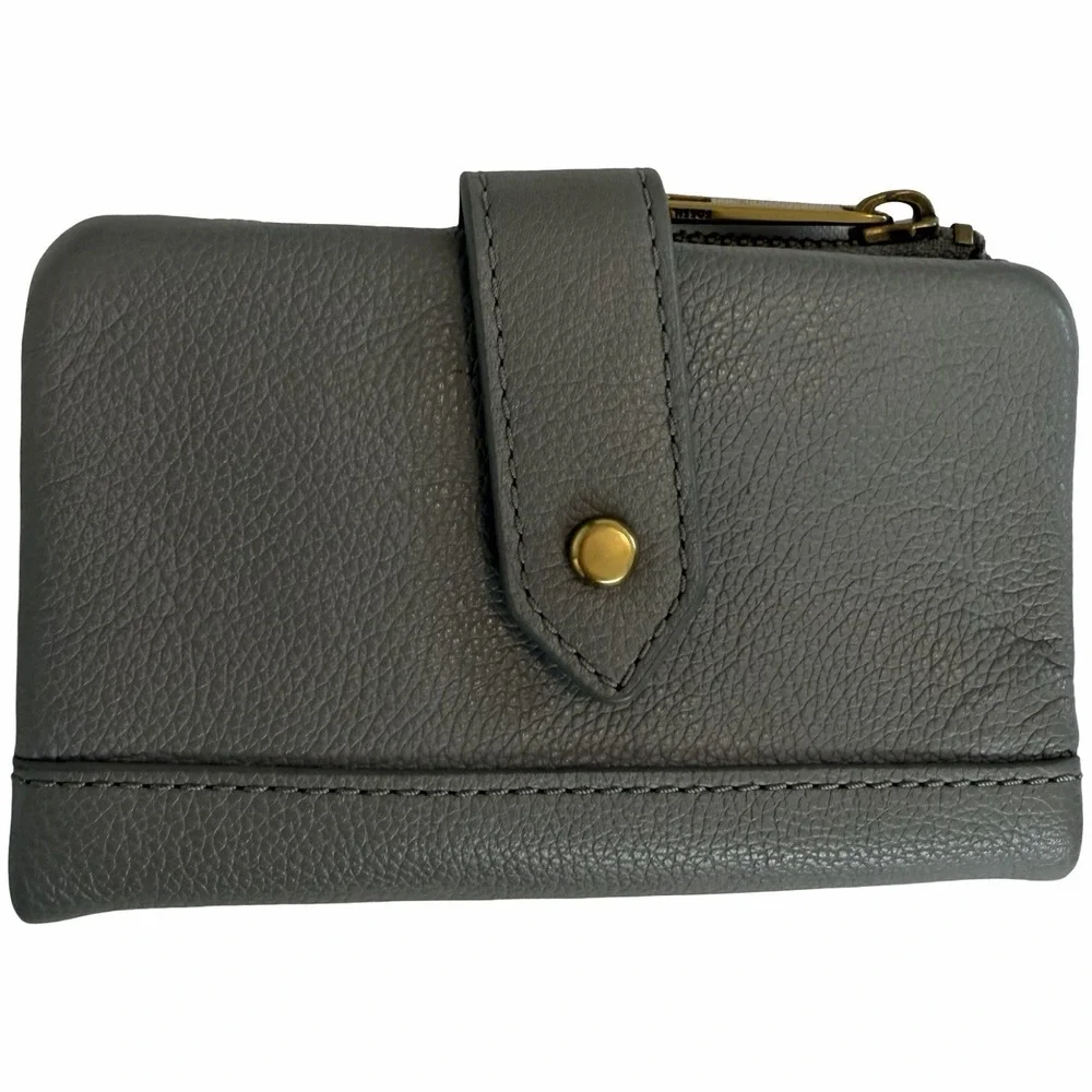 Fossil Lainie Bifold Pebbled Leather Compact‎ Small Card Wallet in Gray NWOT